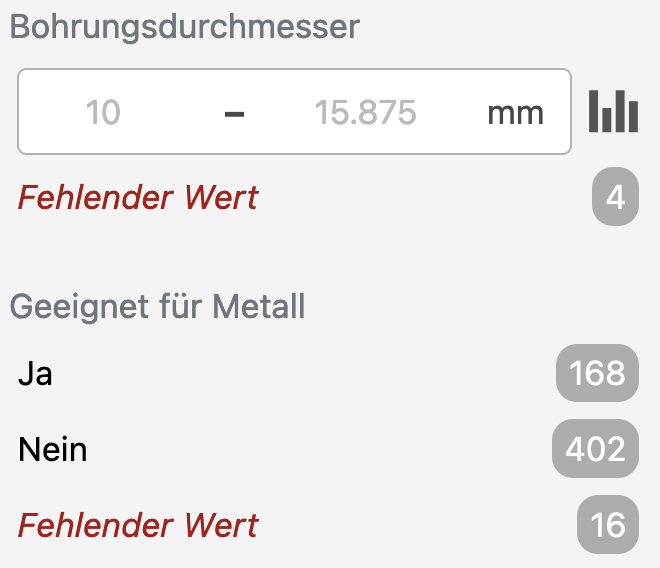 Filtern auf fehlende Merkmalswerte