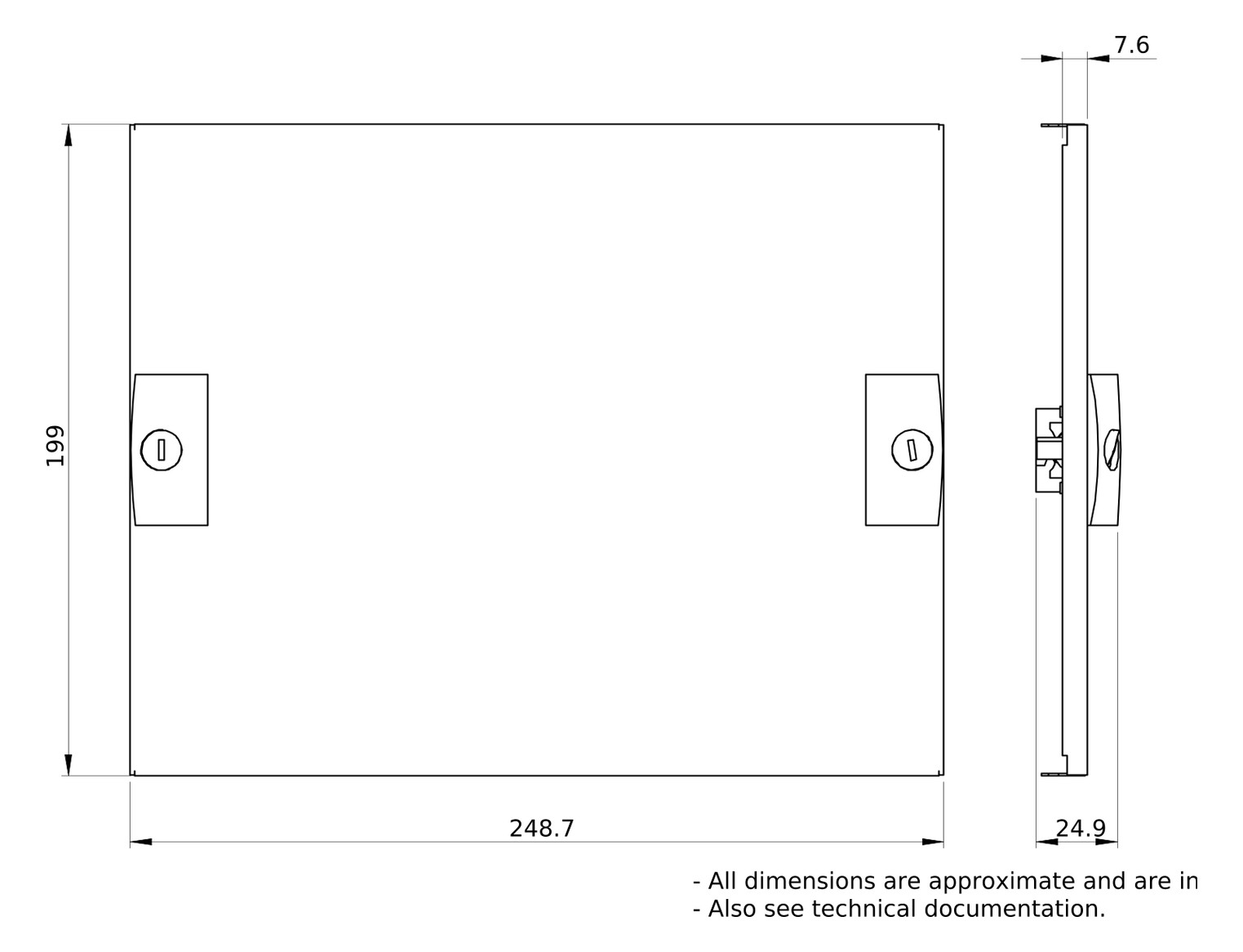 Schrank-Frontplatte 4HE B250xH200mm ST pulverbesch