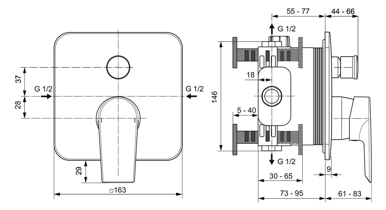 Ideal-Standard Fertigmontageset Tesi für UP-Wannen-Einhebelmischer, verchromt
