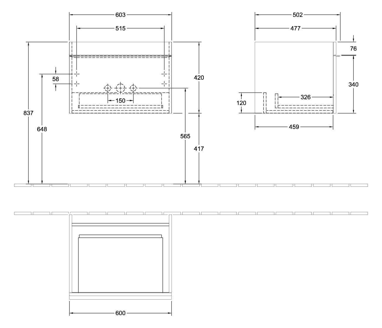 V&B Waschtisch-Unterschrank Venticello 60,3x42x50,2cm, Griff Chrom, stone oak