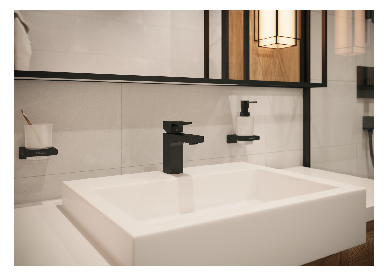 hansgrohe Waschtisch-Einhebelmischer 100 Vernis Shape mit Zugstangen-Ablaufgarnitur, mattschwarz