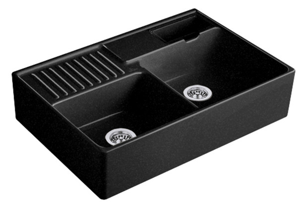 V&B Spülstein-Doppelbecken Resteschale, mit Ablaufgarnitur, Excenterbetätigung, chromit CeramicPlus