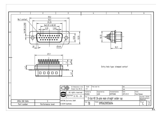HART D SUB HD MA CRIMP SHELL 09562005604 