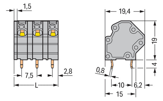 Printklemme 7f 1re gr Serie 745 RM=7,5 Federzuganschluss/Lötanschluss 0,08-4qmm