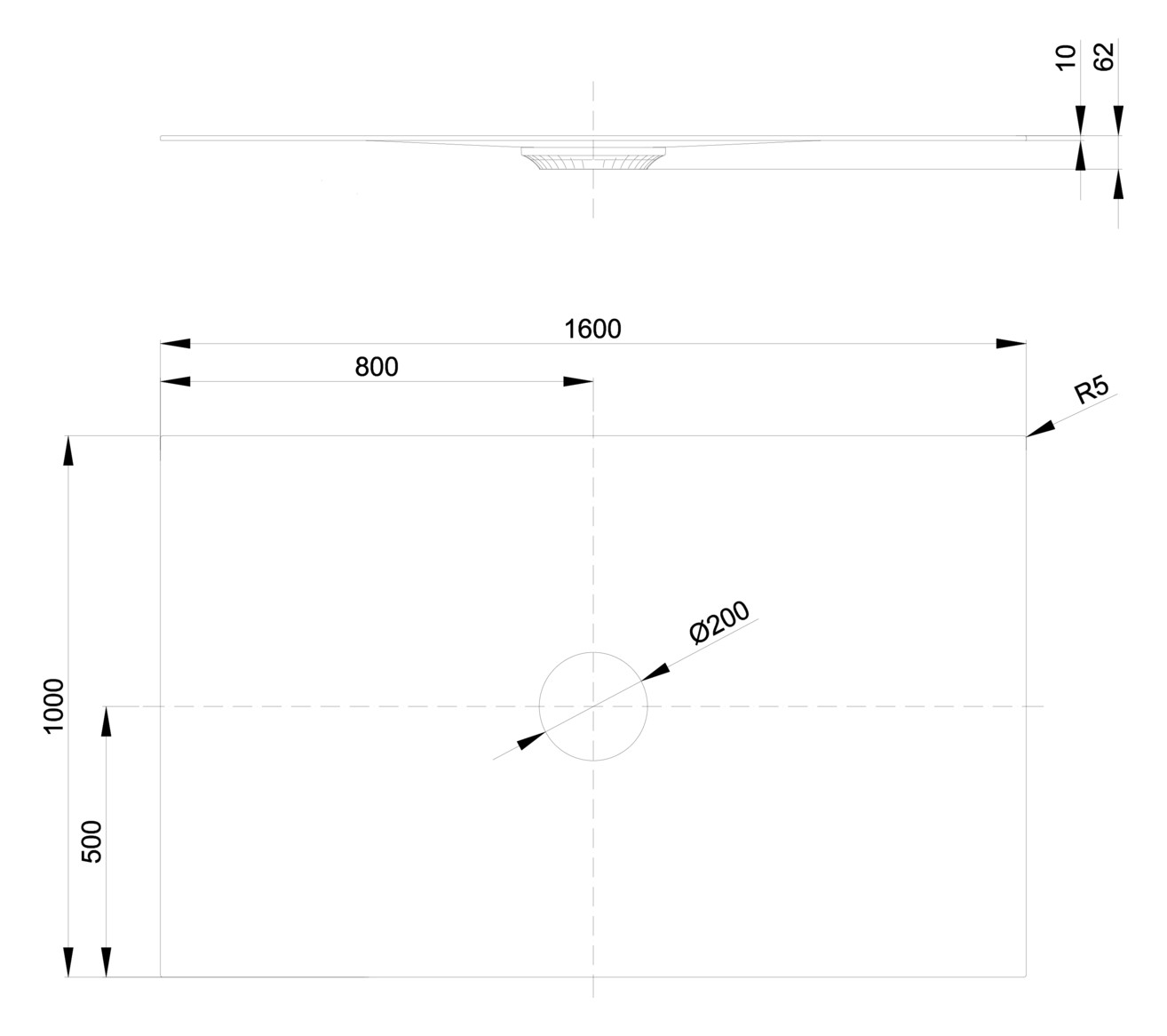 Bette Duschfliese PLUS BetteAir 1600 x 1000 mm, ebano, Rechteck, glasierter Titan-Stahl