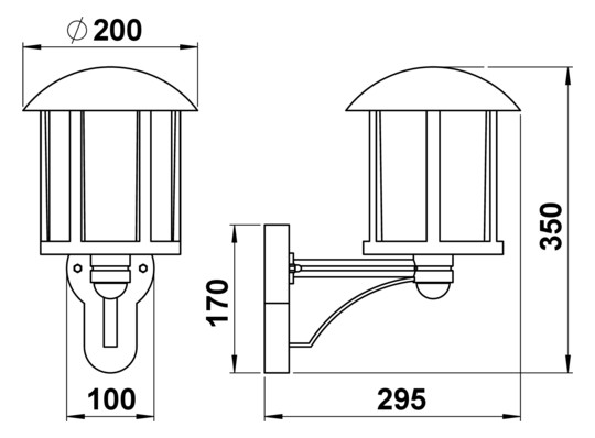 Wandanbauleuchte 75W HV ms IP44 E27 messing Ø200x350mm