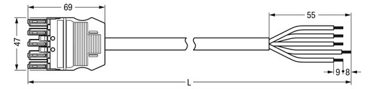 Systemverbindung 5p Serie 771 H05Z1Z1-F 5x2,5qmm L6000mm sw Buchse fr.Ende hfr