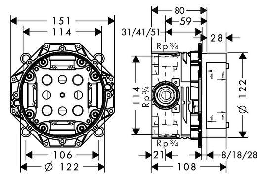 hansgrohe Grundkörper iBox universal DN 20, Anschlussgewinde Rp 3/4