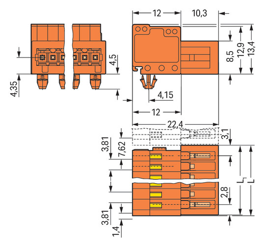 Verbindungsklemme 8p or Serie 734 10A 0,08-1,5qmm Thermopl 3,81mm Federzugans