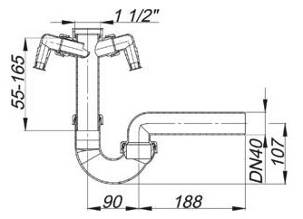 Dallmer Röhren-Siphon 100/2 1 1/2" x DN 40, 2 Waschgeräte-Anschlüsse
