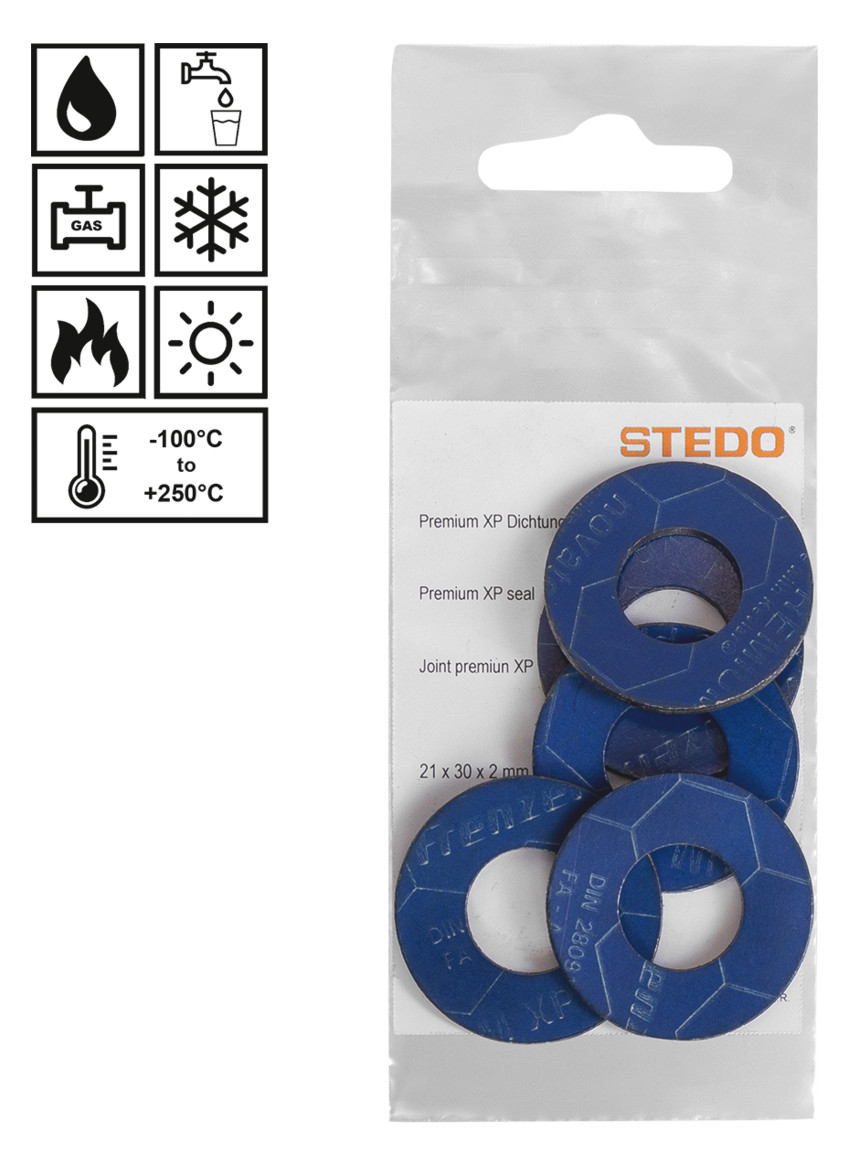 STEDO Premium XP Dichtungsset 5 Stück 3/8" 19 x 27 x 2 mm, für Rohrverschraubung, blau STEDO Premium XP Dichtungsset 5 Stück 3/8" 19 x 27 x 2 mm, für Rohrverschraubung, blau