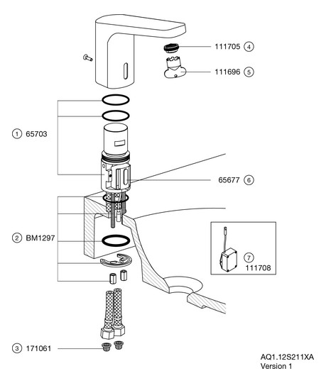 HEWI SENSORIC Waschtisch-Einhebelmischer AQ 950 kubisch, Ausladung 193 mm, verchromt, Batteriebetrieb