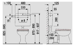 Sanit Spülkasten nova mit Eckventil G 1/2, weiß, tiefhängend