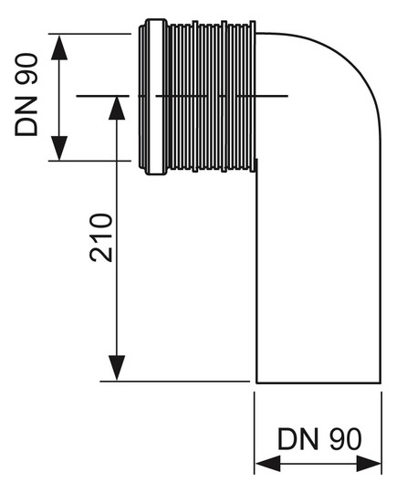 TECE WC-Anschlussbogen TECEprofil 90Grad, DN 90/90, PE-HD