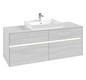 V&B Waschtischunterschrank Collaro 140x54,8x50cm, Waschtisch mittig, LED-Beleuchtung 10,4 W, white wood