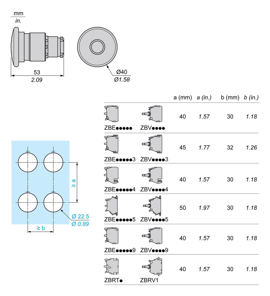 Drucktaster Front 1f ws bel.b Ø22,5mm rnd Geeignet für Beleuchtung IP66