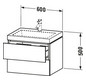 Duravit Waschtisch-Unterschrank c-bonded L-Cube 60 x 48 cm, ohne Hahnloch, graphit matt, 2 Schubkästen, wandhängend