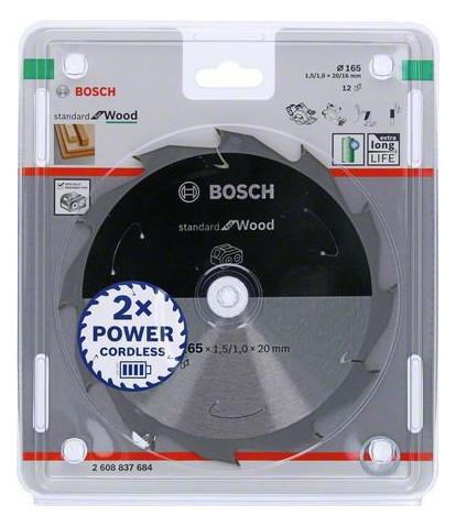 Bild HM-Kreissägeblatt 165x1,5/1x20 12Z Bosch VE à 1 Stück Standard Wood f Akkusägen-1