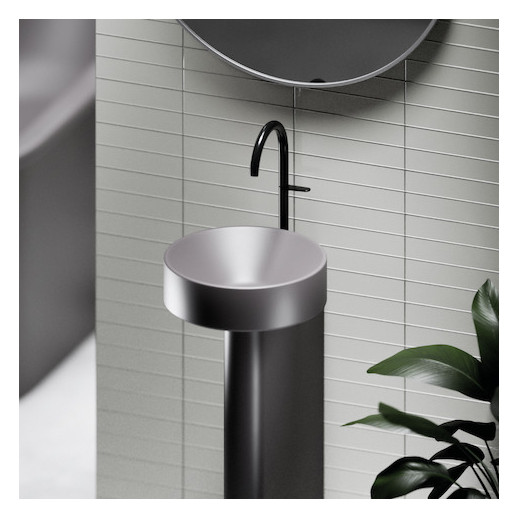 Waschtisch Pedestal BetteSuno d= 34x86,3cm, mit Hahnloch, silver