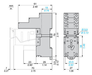 Relaissockel Steckanschl TS35 8Pins 27x79x61mm Hutschiene TH35