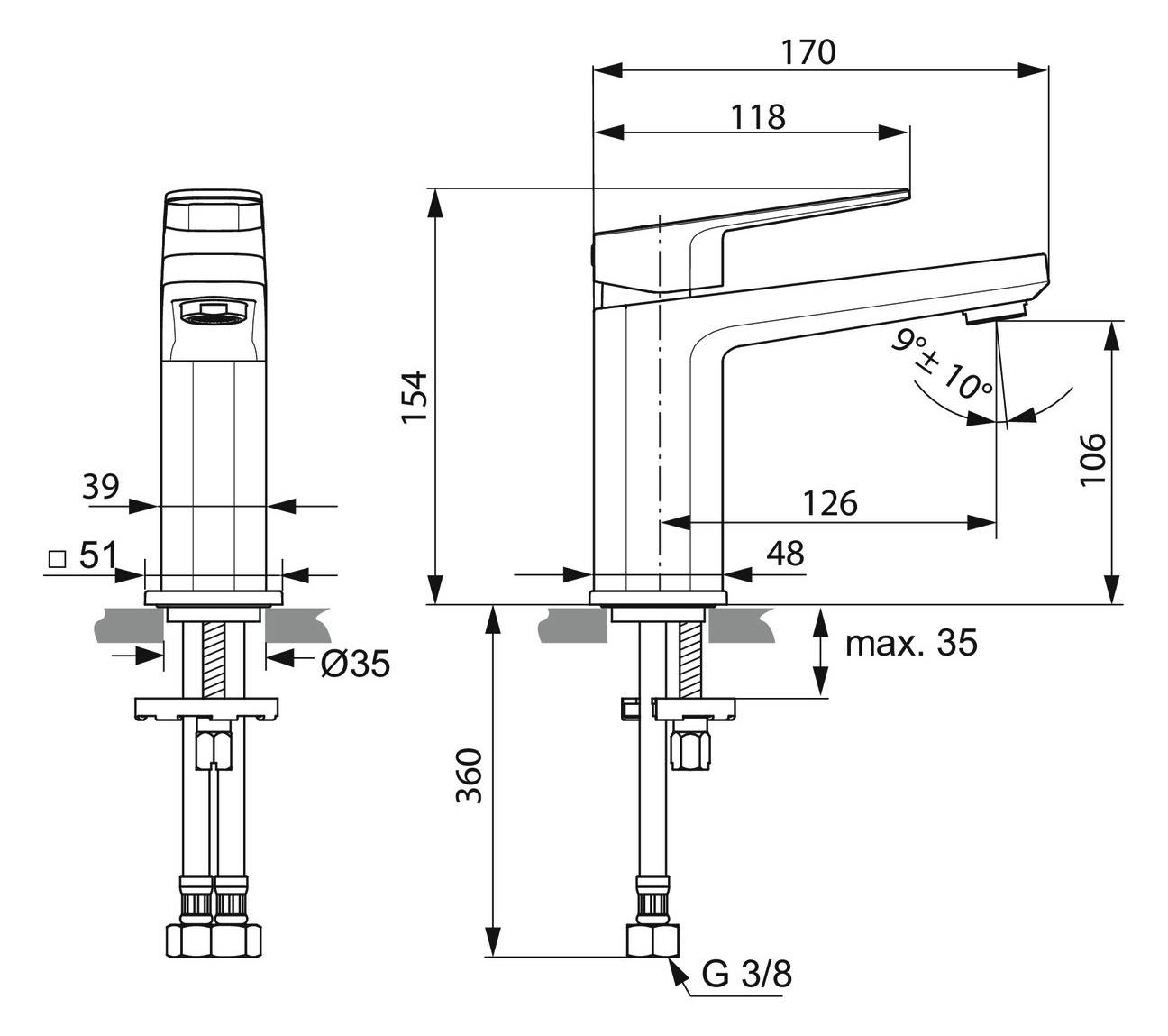 Ideal-Standard Waschtisch-Einhebelmischer Tonic II verchromt, ohne Ablaufgarnitur