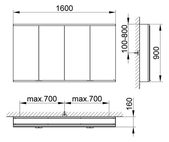 KEUCO Spiegelschrank Royal Modular 2.0 beleuchtet 160 x 90 x 16 cm, ohne Steckdose, Wandvorbau, 4 Türen