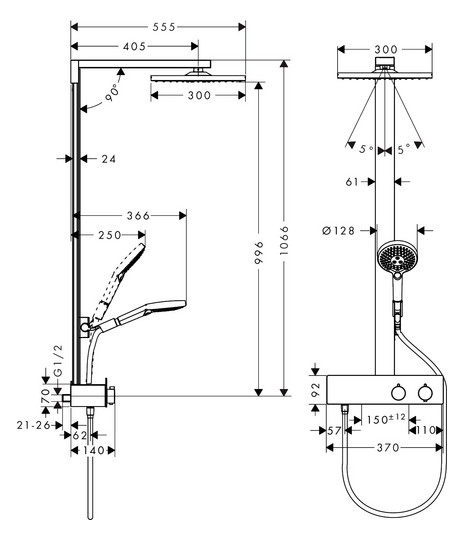 hansgrohe Showerpipe Raindance E EcoSmart 1jet, 9 l/min, mit ShowerTablet 350 Thermostat, chrom