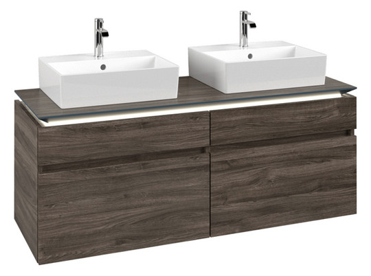 V&B Waschtischunterschrank Legato 140x55x50cm, für 2 Waschtische, mit LED-Beleuchtung, Stone Oak