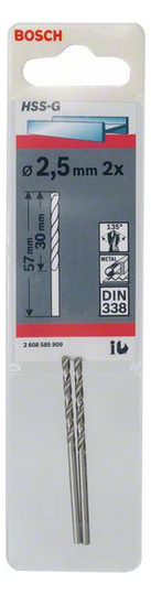 Metallbohrer Ø2,5mm zyl.Steckachse 30/2,5mm f.Edelstahl f.Stahl