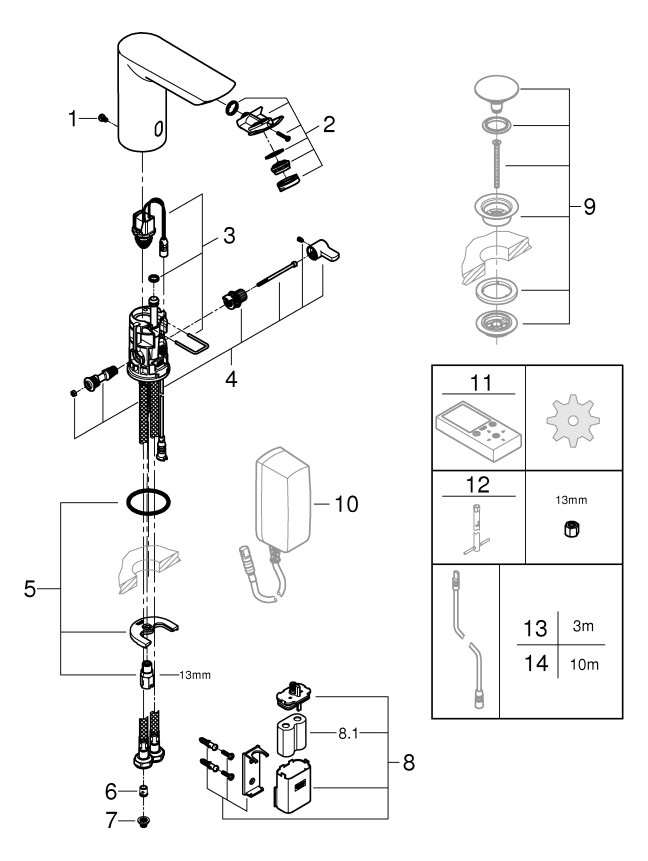 GROHE Infrarot-Waschtisch-Armatur Bau Cosmopolitan E 1/2", mit Mischung, Temperaturbegrenzer, Batteriebetrieb, chrom