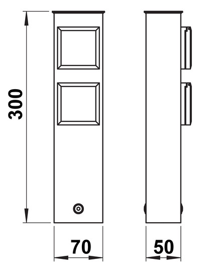 Steckdosensäule Typ Nr. 2 Metall edst 2Steckd 300x70x50mm IP44