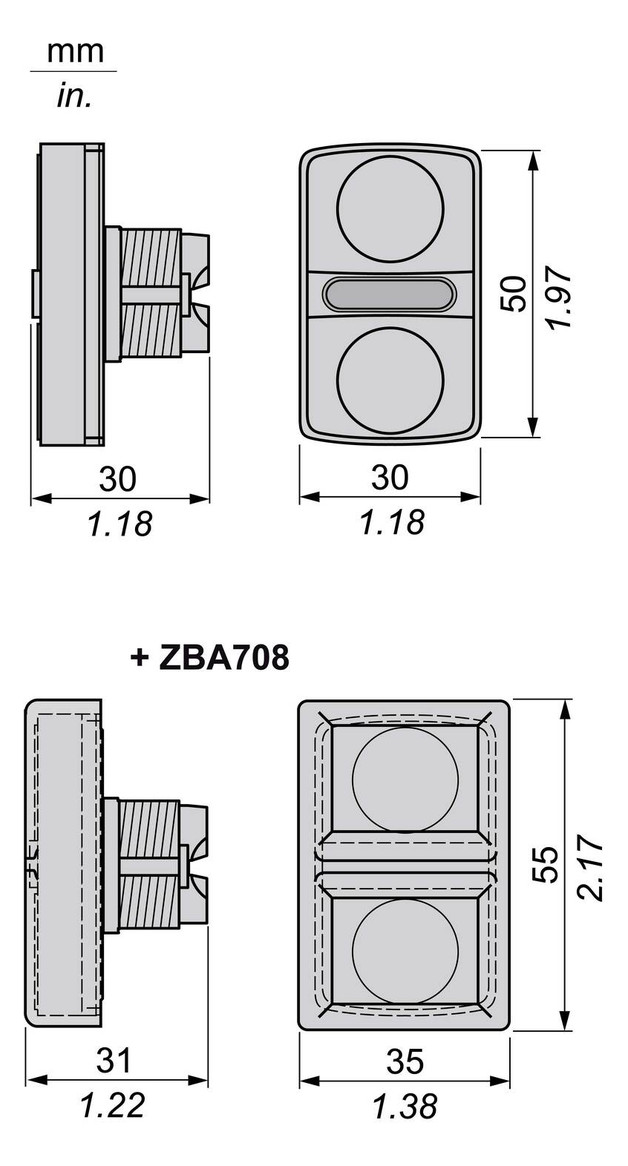 Drucktaster Front 2f o.tastenpl bel.b Ø22,5mm Geeignet für Beleuchtung IP66