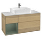 V&B Waschtisch-Unterschrank Finion 120cm, Abdeckplatte white matt, Regal links Olive Matt Lacquer, Oak Veneer