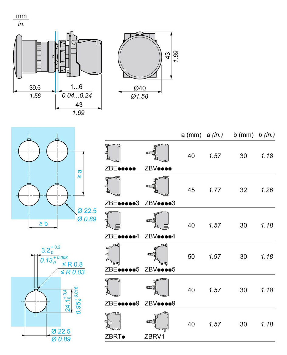 Not-Aus Taster EB IP66 ZugEntr 1S 1Ö Ø22,5mm Einb Schraub