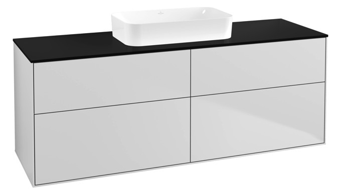 V&B Waschtisch-Unterschrank Finion 160x60,3x50,1cm, Glass Black Matt, White matt lacquer
