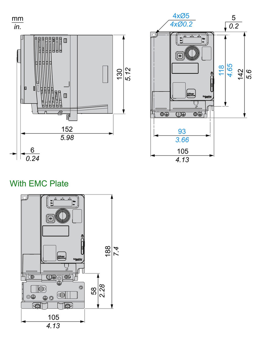 Frequenzumrichter lin=0,7 380-500V E3ph A3ph 599Hz 50/60Hz IP20 5%F 10%V