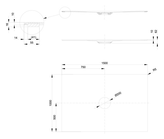 Bette Duschfliese PLUS BetteAir 1500 x 1000 mm, tupe, Rechteck, glasierter Titan-Stahl, mit Minimum-Täger