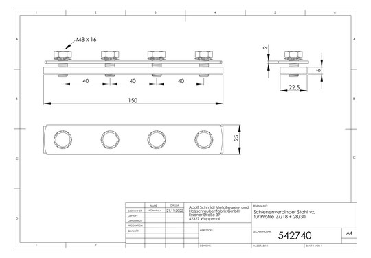 ASW Schienenverbinder Stahl verzinkt, mit Schrauben, für Profil 27/18 + 28/30