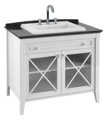 V&B Waschtisch-Unterschrank HOMMAGE 98,5 x 90,5 x 62 cm, mit Waschtisch, Front Walnut, weiß C-plus