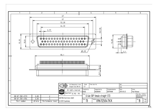 HART D SUB FE STAMPED SOLDER 09672504704 