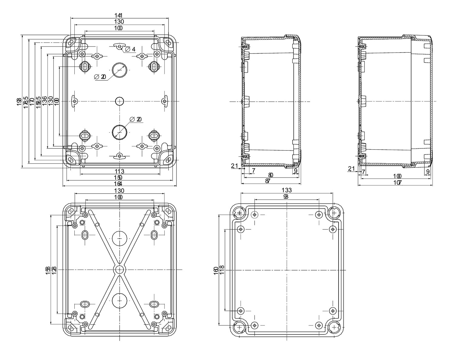 Wandschrank Kst IP66 B150xH175xT80mm unbeh RAL7035