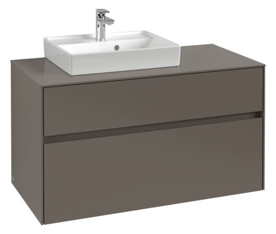 V&B Waschtischunterschrank Collaro 100x54,8x50cm, Waschtisch links, LED-Beleuchtung 7,3 W, glossy white