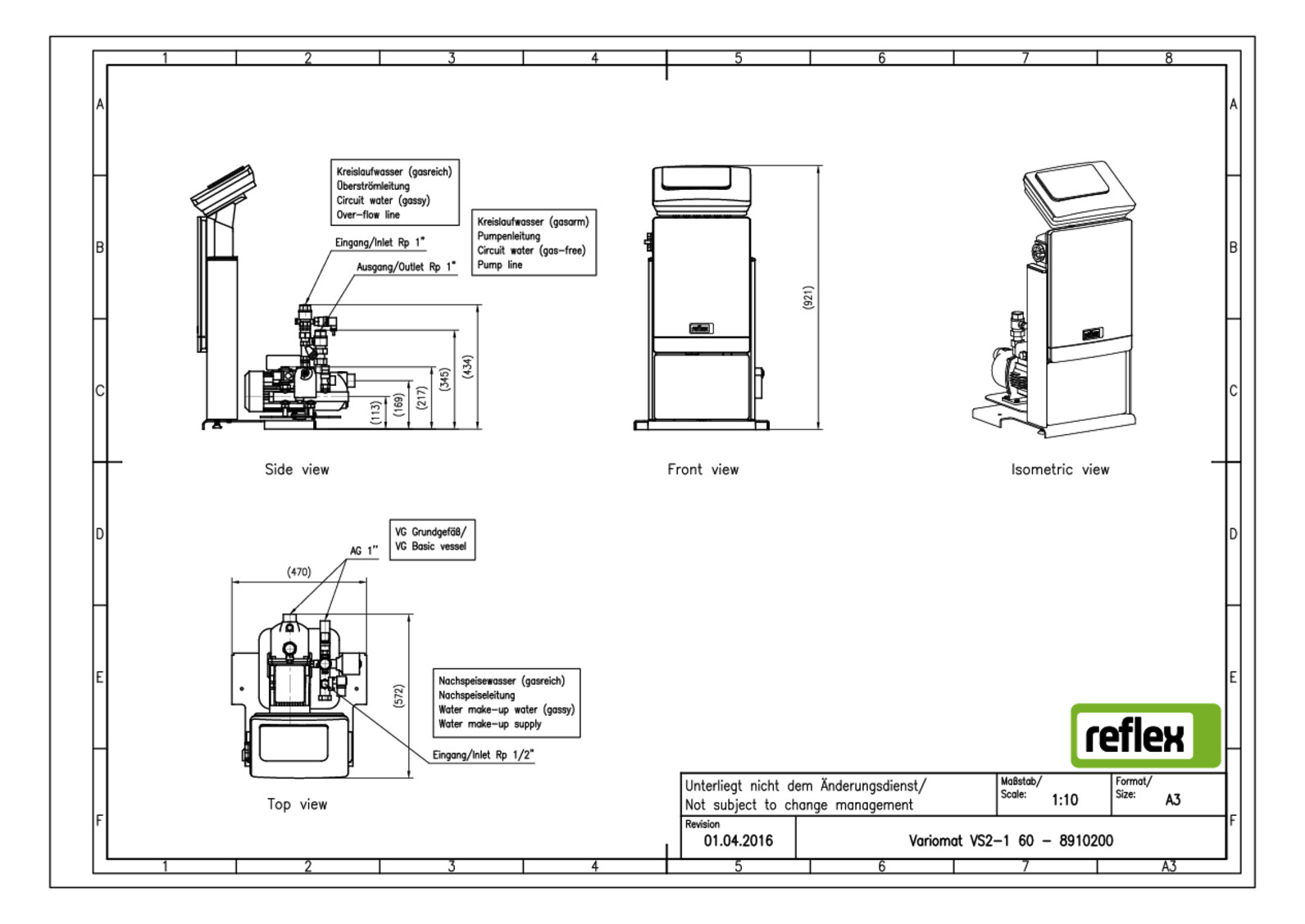 Reflex Steuereinheit Variomat VS 2-1/60, 10 bar, 70 °C, 230 V, mit 1 Pumpe