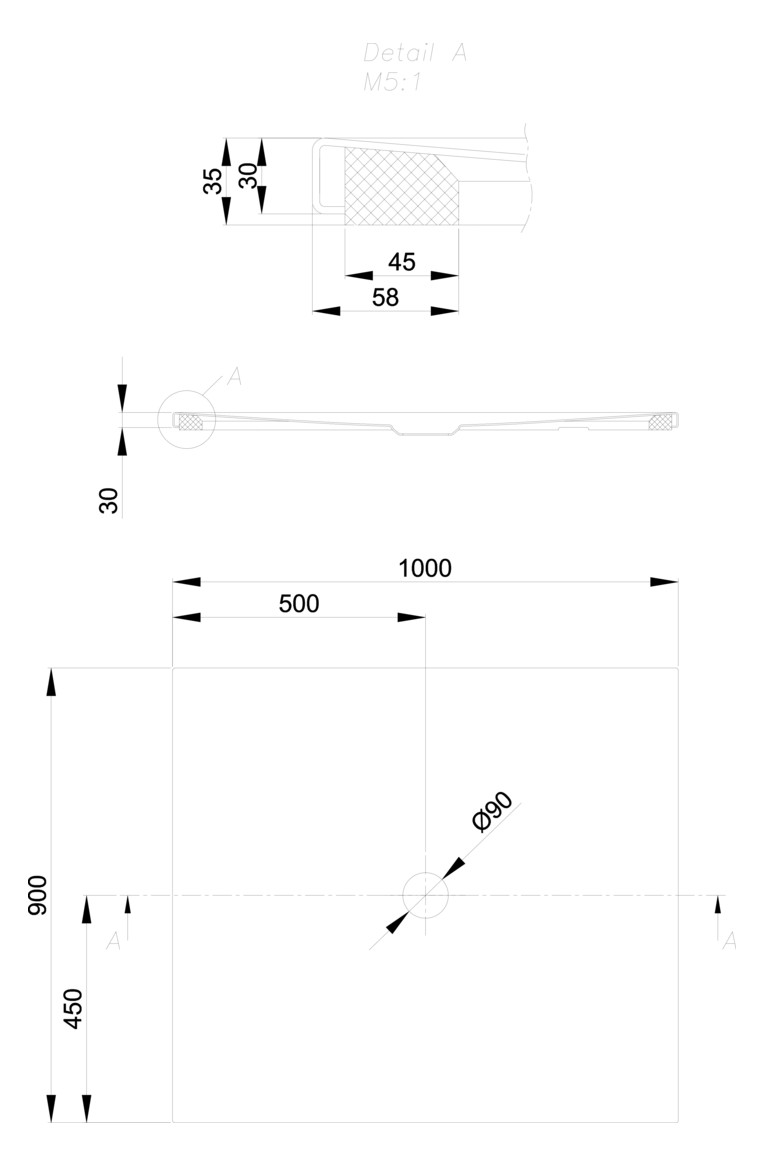 Duschfläche BetteFloor 1661 100x90cm, Mini-Wannenträger, flint