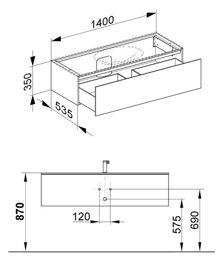 KEUCO Waschtischunterschrank Edition 11 Planning 140x35x53,5cm, 1 Frontauszug, Innenbeleuchtung, Strukturlack Weiß