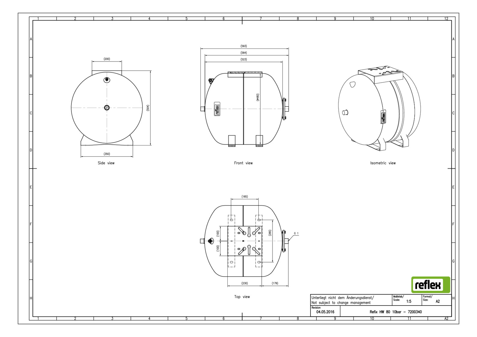 Reflex Membran-Druckausdehnungsgefäß Refix HW 80, 10 bar/70 °C, G 1, blau