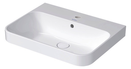 Duravit Aufsatz-Waschtisch Happy D.2 Plus 60x46cm, geschliffen, mit Hahnloch, Überlauf, Hahnlochbank, weiß WonderGliss