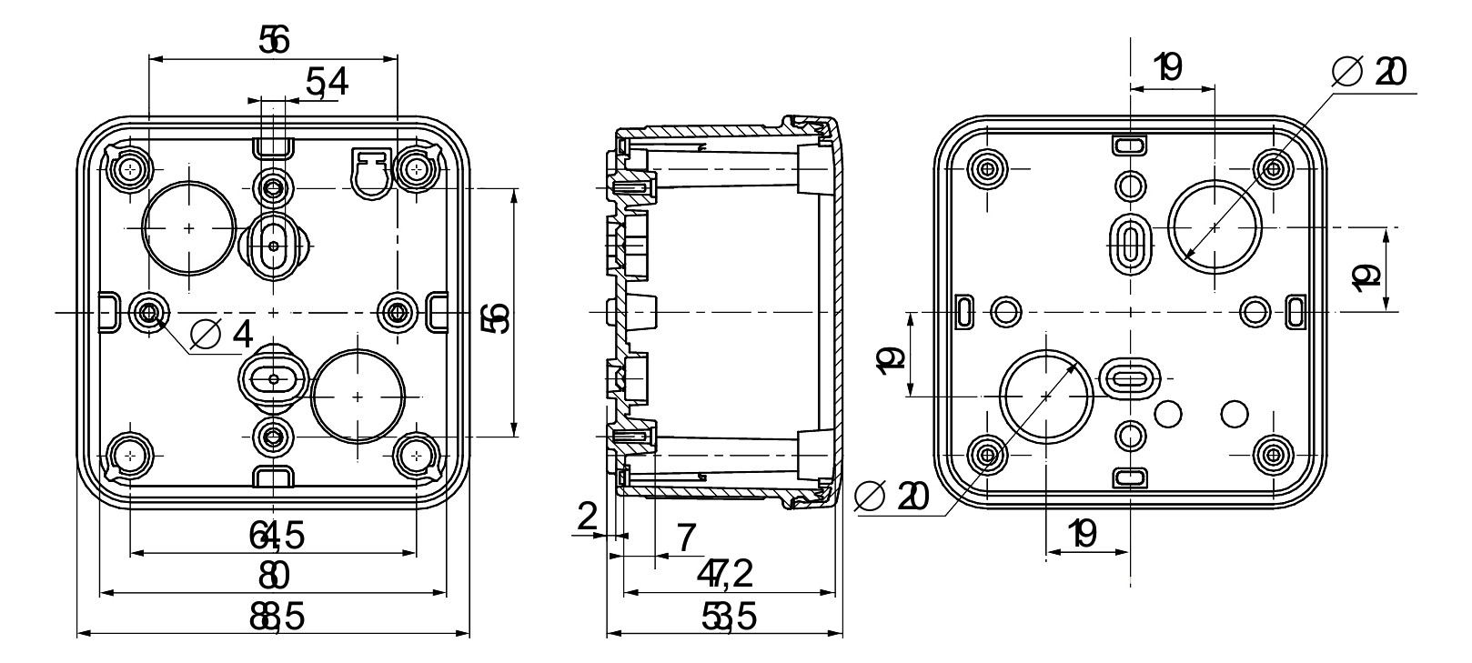 Wandschrank Kst IP66 B80xH80xT47mm unbeh RAL7035