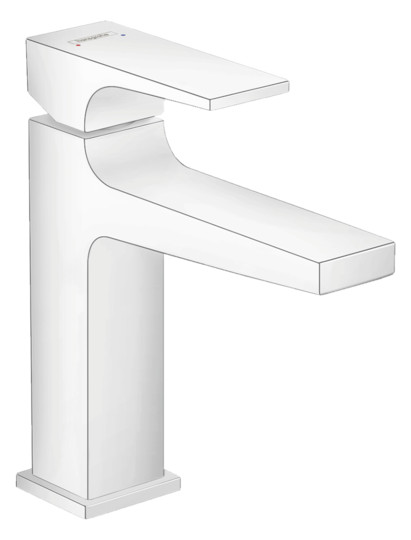 hansgrohe Waschtisch-Einhebelmischer 110 Metropol mit Hebelgriff, Push-Open-Ablaufgarnitur, Ausladung 135mm, mattweiß