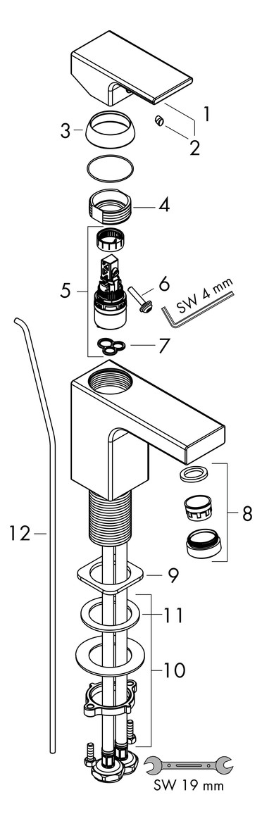 hansgrohe Waschtisch-Einhebelmischer 100 Vernis Shape mit Zugstangen-Ablaufgarnitur, mattschwarz